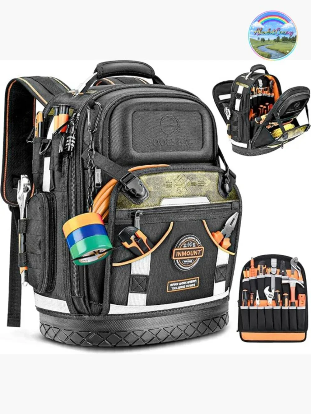 Heavy Duty Tool Backpack, 1680D Ballistic Polyester, HVAC Technician Organizer